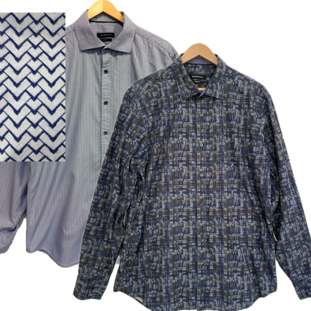 Bugatchi Classic Fit Shirt Bundle Mens Size Large Geometric Pattern Long Sleeve